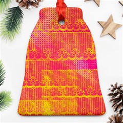 Yello And Magenta Lace Texture Bell Ornament (2 Sides)