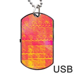 Yello And Magenta Lace Texture Dog Tag Usb Flash (one Side) by DanaeStudio