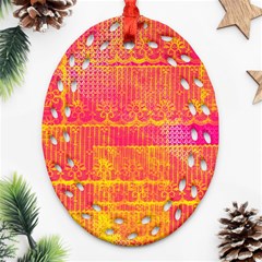 Yello And Magenta Lace Texture Oval Filigree Ornament (2-side) 