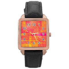 Yello And Magenta Lace Texture Rose Gold Leather Watch  by DanaeStudio