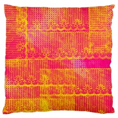 Yello And Magenta Lace Texture Large Flano Cushion Case (two Sides) by DanaeStudio