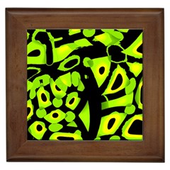 Green Neon Abstraction Framed Tiles by Valentinaart