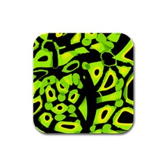 Green Neon Abstraction Rubber Square Coaster (4 Pack)  by Valentinaart