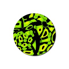 Green Neon Abstraction Rubber Coaster (round)  by Valentinaart