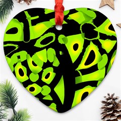 Green Neon Abstraction Heart Ornament (2 Sides) by Valentinaart