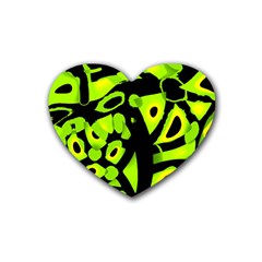 Green Neon Abstraction Rubber Coaster (heart)  by Valentinaart