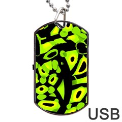 Green Neon Abstraction Dog Tag Usb Flash (two Sides)  by Valentinaart