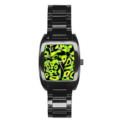 Green Neon Abstraction Stainless Steel Barrel Watch by Valentinaart