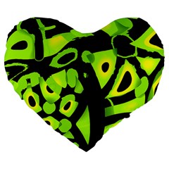 Green Neon Abstraction Large 19  Premium Flano Heart Shape Cushions by Valentinaart