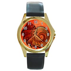 Nautilus Shell Abstract Fractal Round Gold Metal Watch by designworld65