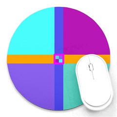 Right Angle Squares Stripes Cross Colored Round Mousepads by EDDArt