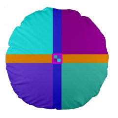 Right Angle Squares Stripes Cross Colored Large 18  Premium Flano Round Cushions by EDDArt