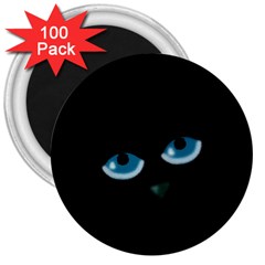 Halloween - Black Cat - Blue Eyes 3  Magnets (100 Pack)