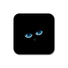 Halloween - Black Cat - Blue Eyes Rubber Square Coaster (4 Pack)  by Valentinaart