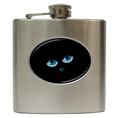 Halloween - Black Cat - Blue Eyes Hip Flask (6 Oz) by Valentinaart