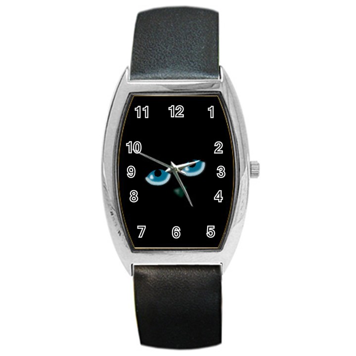 Halloween - black cat - blue eyes Barrel Style Metal Watch