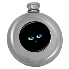 Halloween - Black Cat - Blue Eyes Round Hip Flask (5 Oz) by Valentinaart