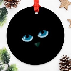 Halloween - Black Cat - Blue Eyes Round Ornament (two Sides)  by Valentinaart