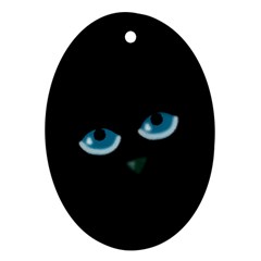 Halloween - Black Cat - Blue Eyes Oval Ornament (two Sides) by Valentinaart