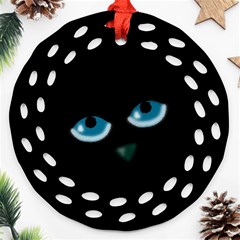 Halloween - Black Cat - Blue Eyes Round Filigree Ornament (2side) by Valentinaart