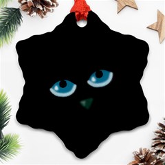 Halloween - Black Cat - Blue Eyes Snowflake Ornament (2-side) by Valentinaart