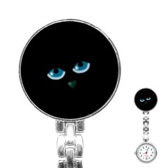 Halloween - Black Cat - Blue Eyes Stainless Steel Nurses Watch by Valentinaart