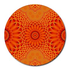 Lotus Fractal Flower Orange Yellow Round Mousepads by EDDArt