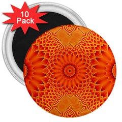 Lotus Fractal Flower Orange Yellow 3  Magnets (10 Pack)  by EDDArt