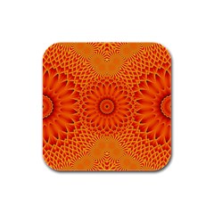 Lotus Fractal Flower Orange Yellow Rubber Square Coaster (4 Pack)  by EDDArt