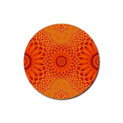 Lotus Fractal Flower Orange Yellow Rubber Coaster (round)  by EDDArt