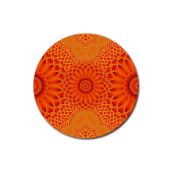 Lotus Fractal Flower Orange Yellow Rubber Coaster (Round) 