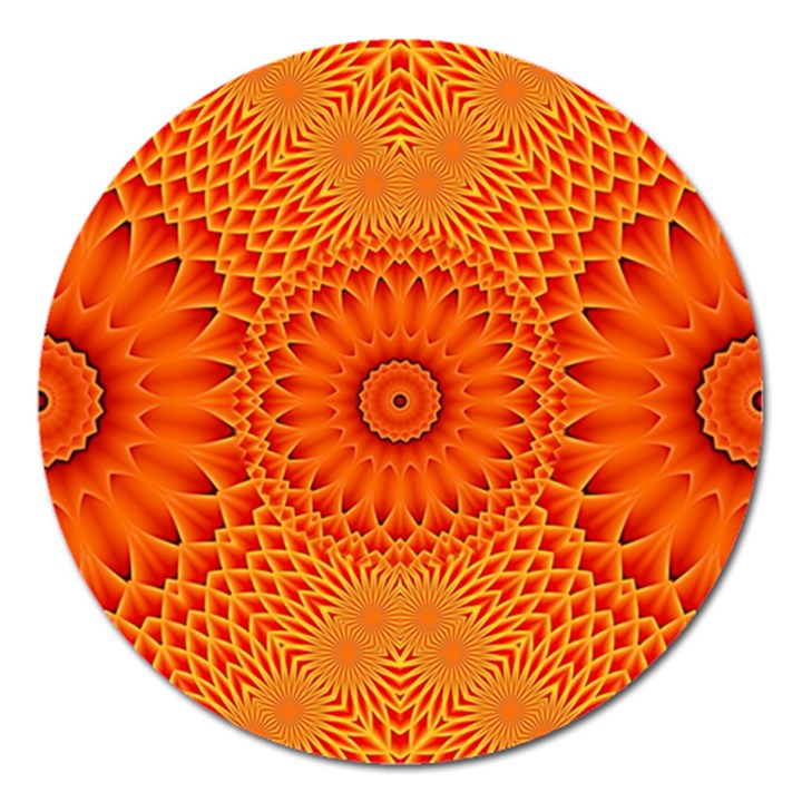 Lotus Fractal Flower Orange Yellow Magnet 5  (Round)