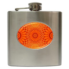 Lotus Fractal Flower Orange Yellow Hip Flask (6 Oz) by EDDArt