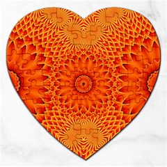 Lotus Fractal Flower Orange Yellow Jigsaw Puzzle (heart) by EDDArt