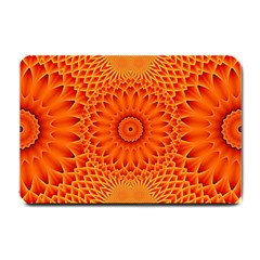 Lotus Fractal Flower Orange Yellow Small Doormat  by EDDArt