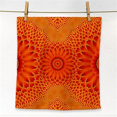 Lotus Fractal Flower Orange Yellow Face Towel by EDDArt