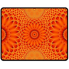 Lotus Fractal Flower Orange Yellow Fleece Blanket (medium)  by EDDArt