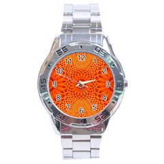 Lotus Fractal Flower Orange Yellow Stainless Steel Analogue Watch by EDDArt