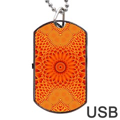 Lotus Fractal Flower Orange Yellow Dog Tag Usb Flash (one Side) by EDDArt