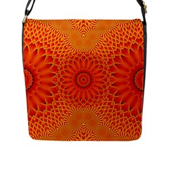 Lotus Fractal Flower Orange Yellow Flap Messenger Bag (l)  by EDDArt