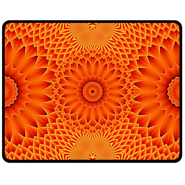 Lotus Fractal Flower Orange Yellow Double Sided Fleece Blanket (Medium) 