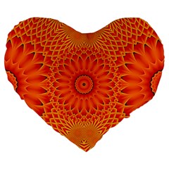 Lotus Fractal Flower Orange Yellow Large 19  Premium Flano Heart Shape Cushions by EDDArt