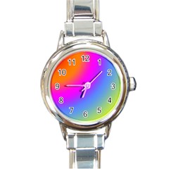 Radial Gradients Red Orange Pink Blue Green Round Italian Charm Watch by EDDArt