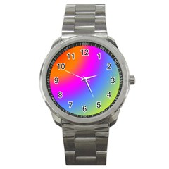 Radial Gradients Red Orange Pink Blue Green Sport Metal Watch by EDDArt