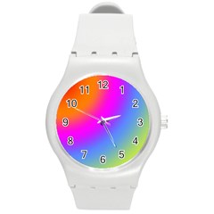 Radial Gradients Red Orange Pink Blue Green Round Plastic Sport Watch (m) by EDDArt