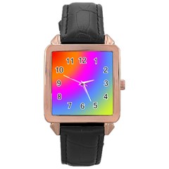 Radial Gradients Red Orange Pink Blue Green Rose Gold Leather Watch  by EDDArt