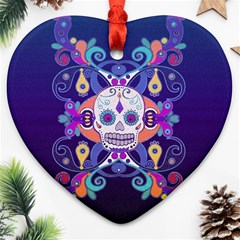 Día De Los Muertos Skull Ornaments Multicolored Ornament (heart)  by EDDArt