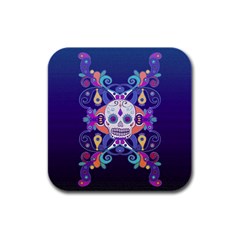 Día De Los Muertos Skull Ornaments Multicolored Rubber Square Coaster (4 Pack)  by EDDArt