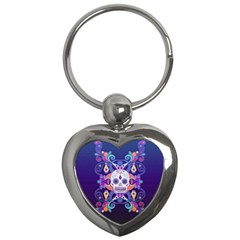 Día De Los Muertos Skull Ornaments Multicolored Key Chains (heart)  by EDDArt