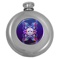 Día De Los Muertos Skull Ornaments Multicolored Round Hip Flask (5 Oz) by EDDArt